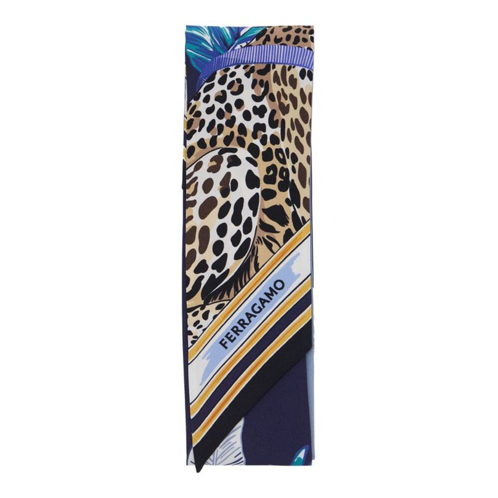 Ferragamo Women Blue Silk Scarf With Print Motif